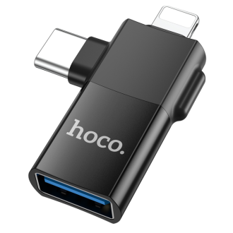 Адаптер HOCO UA17 iP male/Type-C male to USB female two-in-one adapter Black Hoco 6942007602303