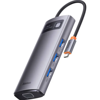 USB-Hub Baseus Metal Gleam Series 7-in-1 Multifunctional Type-C HUB Docking Station Gray (Type-C to HDMI*1+USB3.0*3+PD*1+VGA*1+RJ45*1) Baseus WKWG040013