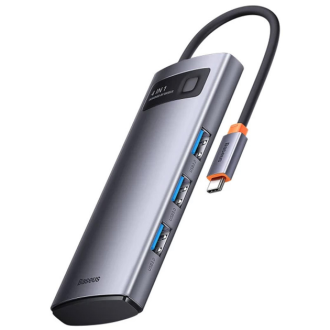 USB-HubBaseus Metal Gleam Series 4-in-1 Multifunctional Type-C HUB Docking Station Gray (Type-C to USB3.0*3+RJ45*1) Baseus WKWG070113
